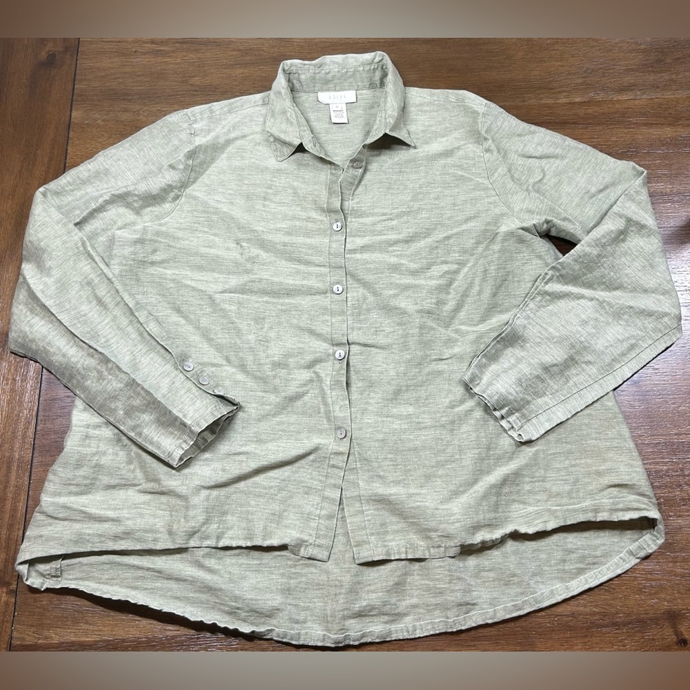 J. Jill Women’s Size 8 Linen & Nylon Gray Long Sleeve Button Up Shirt